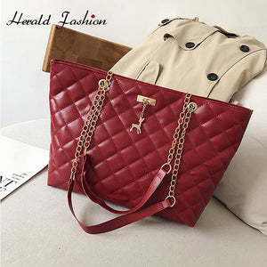 Casual Women Plaid Hand Bag Designer Chain Diamond Pattern Female Shoulder Messenger Bag Large Capacity Office Lady Travel Bag