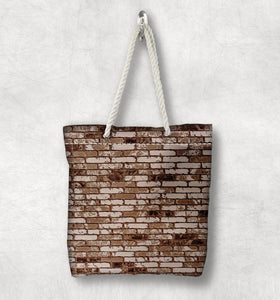 Else Brown Brick Wall Stones New Fashion White Rope Handle Canvas Bag Cotton Canvas Zippered Tote Bag Shoulder Bag