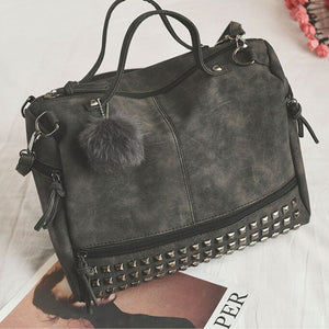 PU Leather Handbag for Women New Girl Messenger Bags with Fair Ball Tassel Fashion Female Shoulder Bags Ladies Party Handbags