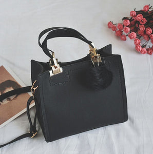PU Leather Handbag for Women New Girl Messenger Bags with Fair Ball Tassel Fashion Female Shoulder Bags Ladies Party Handbags